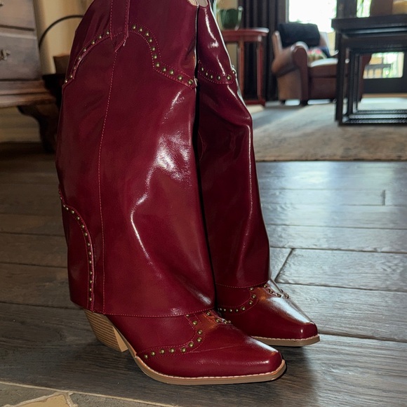 Amazon Shoes - Amazon Red Studded Western Heeled Boots